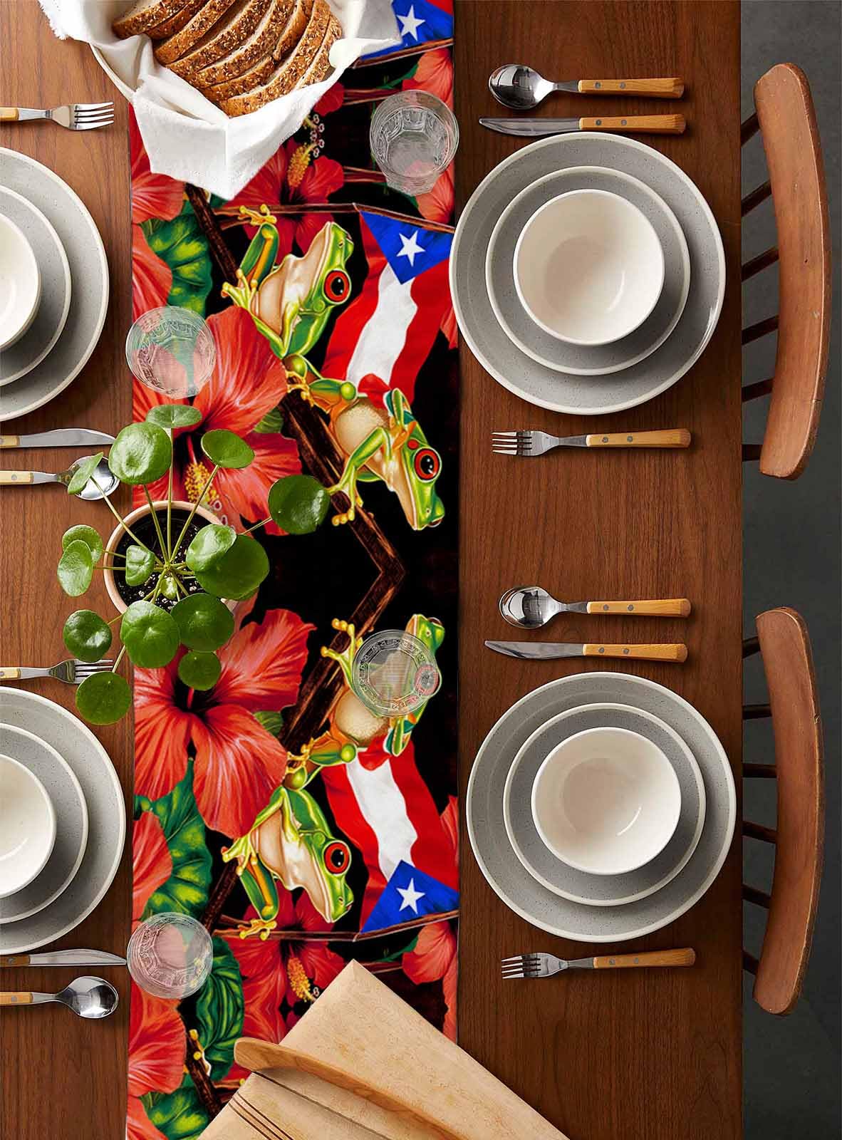Amazon.com: Table Runner Puerto Rico Flag Red Althea Floral Frog